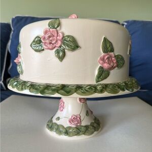 Vintage Floral Ceramic Cake Dome and Stand — Never Been Used